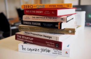 stack of business books