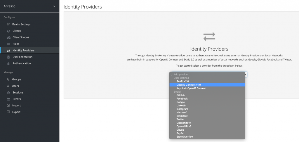 Adding a new OIDC Identity Provider in Alfresco Identity Service