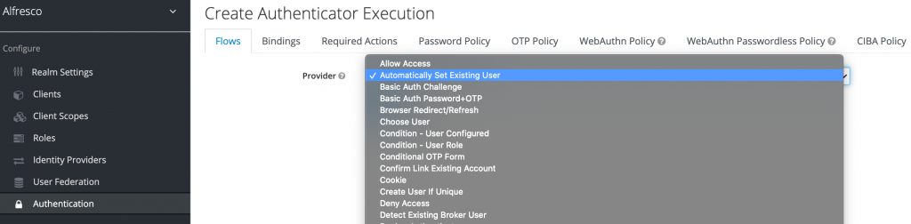 First Broker Login Flow - Automatically set a user in Alfresco Identity Service